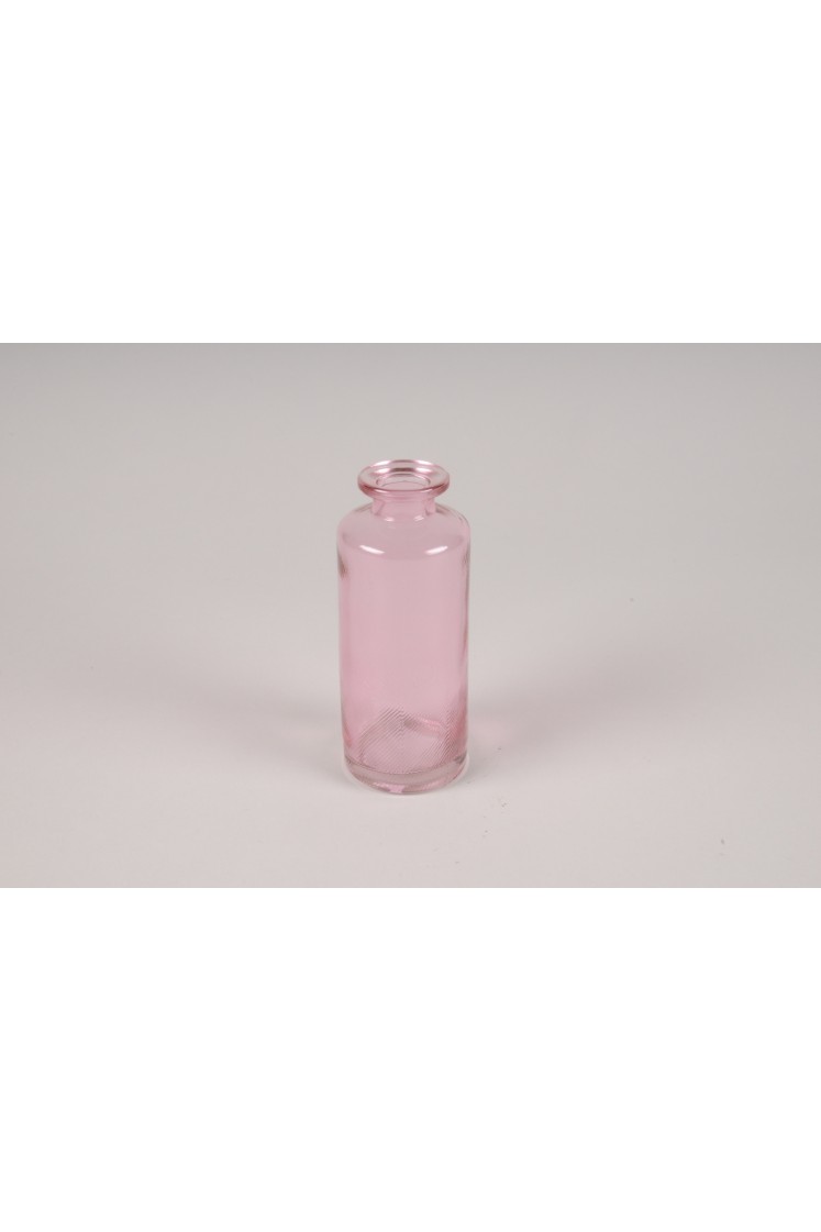 Vase bouteille en verre rose D5cm H13cm