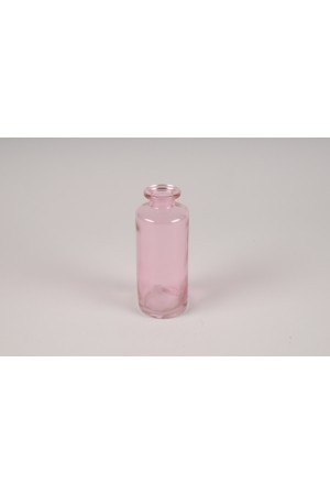 Vase bouteille en verre rose D5cm H13cm