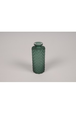 Vase bouteille en verre vert D5cm H13cm