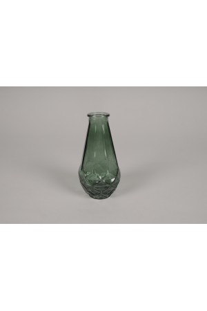 Vase bouteille en verre vert D7cm H14cm