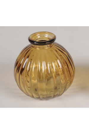 Vase bouteille en verre jaune strié D8cm H8cm