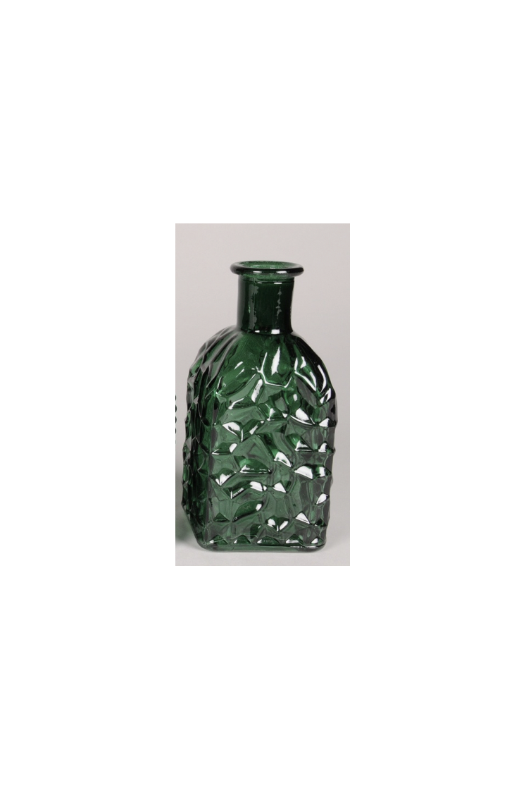 Vase bouteille en verre vert craquelé 6,5x6,5cm H13cm