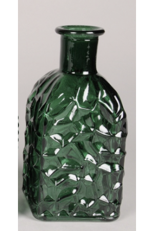 Vase bouteille en verre vert craquelé 6,5x6,5cm H13cm