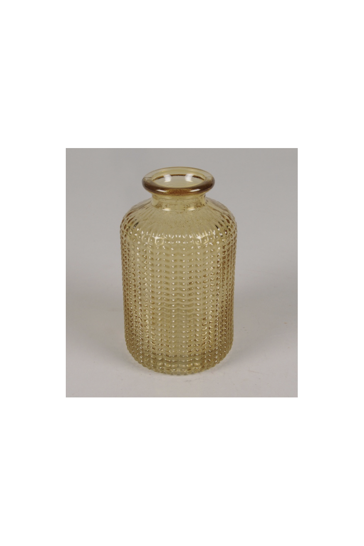 Vase bouteille en verre jaune D6cm H10cm
