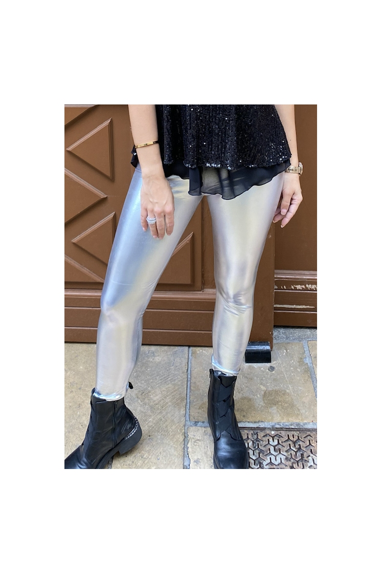 PANTALON SIMILI CUIR ARGENT