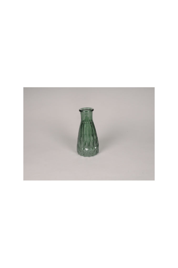 Vase bouteille en verre vert D9cm H18cm