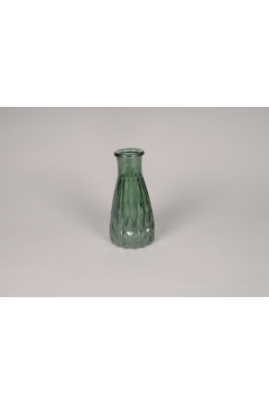 Vase bouteille en verre vert D9cm H18cm