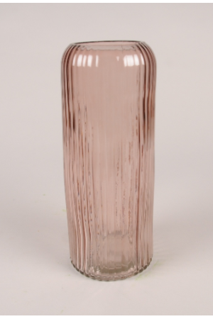 Vase en verre strié rose clair D10cm H25cm
