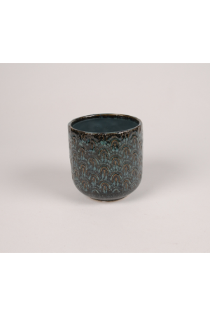 Cache-pot en céramique bleu paon D11cm H11cm