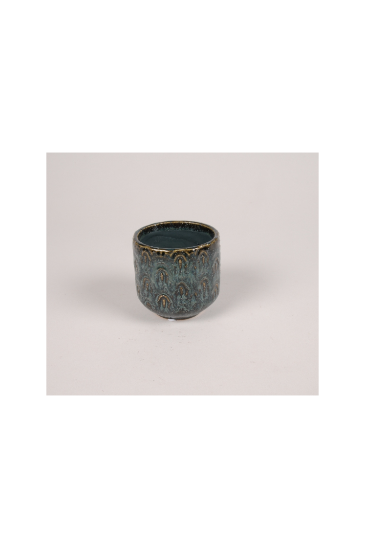 Cache-pot en céramique bleu paon D7.5cm H7.5cm