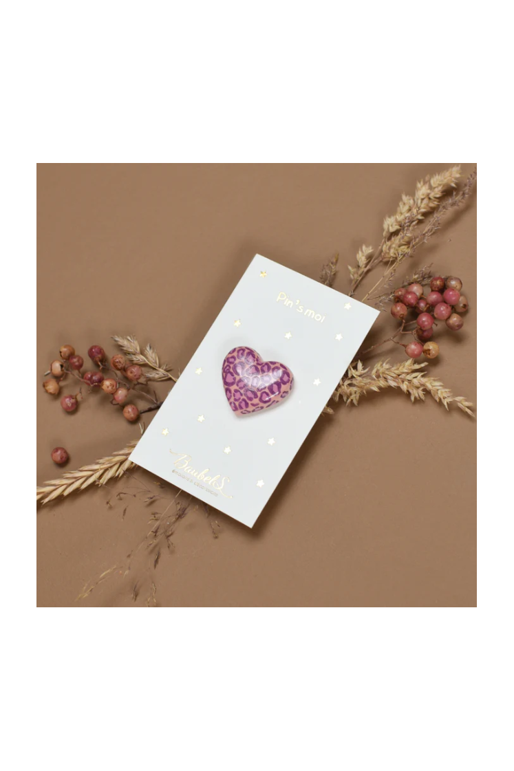 Pin's Coeur léopard violet & rose