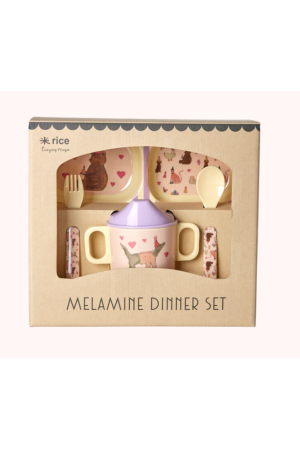 Set de vaisselle pour enfants en mélamine - Rose pâle - Imprimé Party Animal