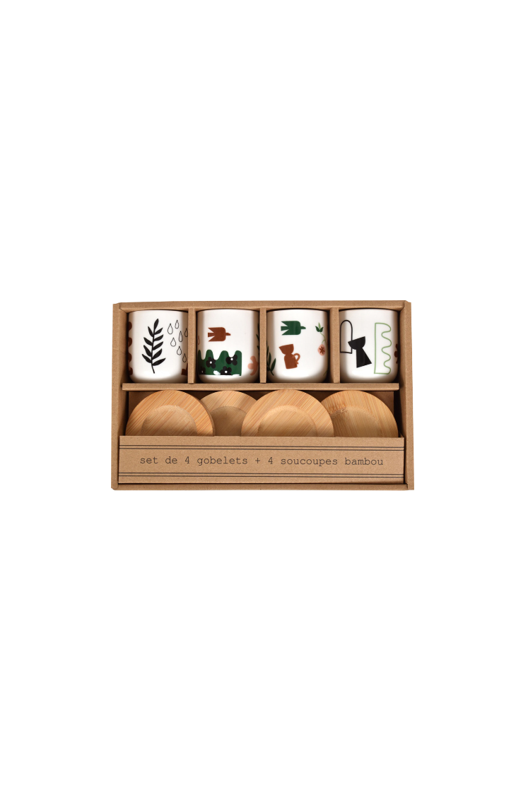 Coffret de 4 gobelets Nature D5,7 H6,5cm (avec sous-tasses)