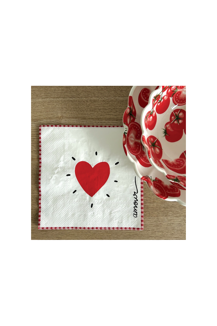 Serviette papier cœur rouge x20