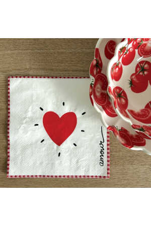 Serviette papier cœur rouge x20